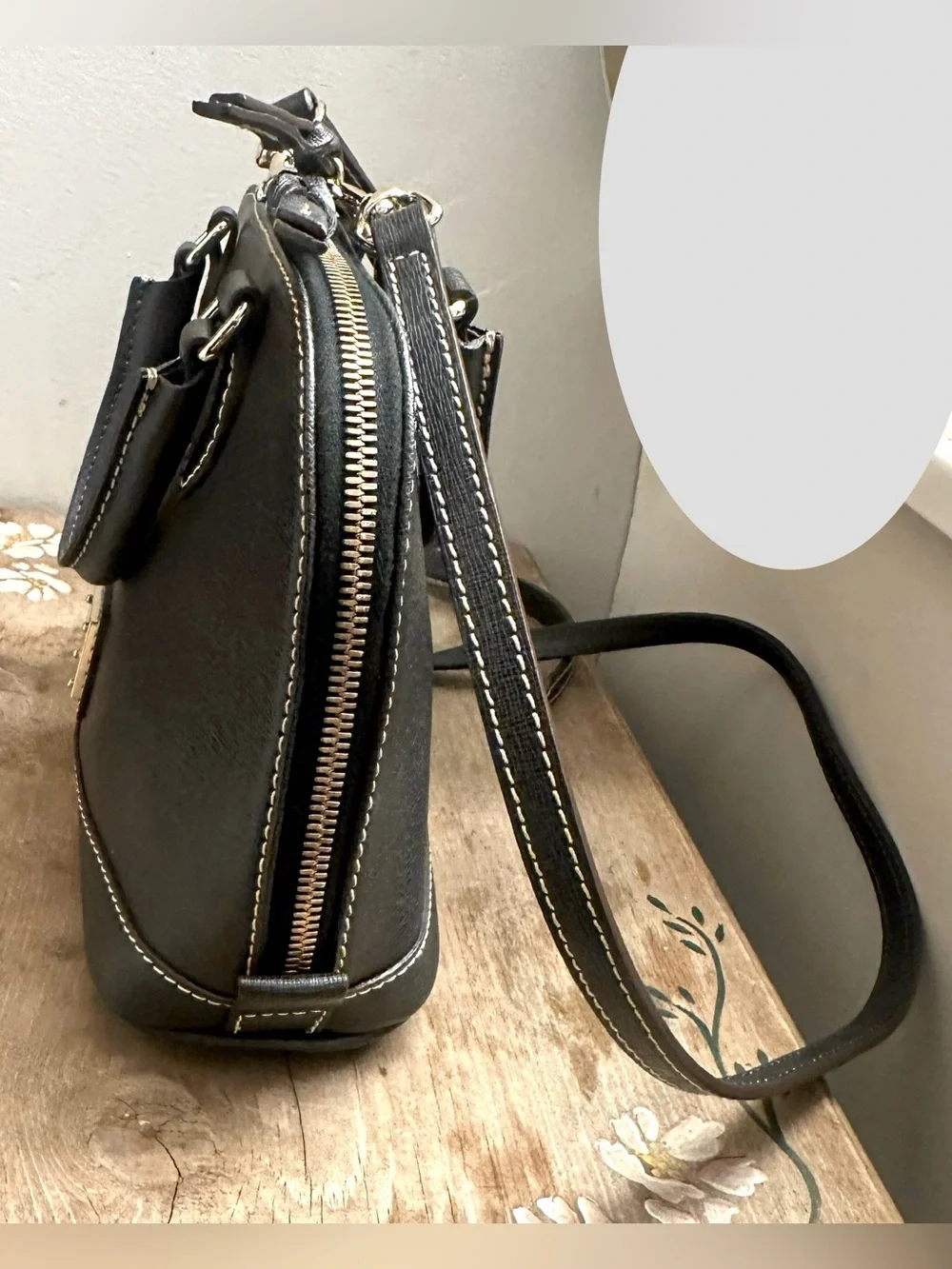 Dooney & Bourke Black Leather Dome Satchel with Crossbody Strap